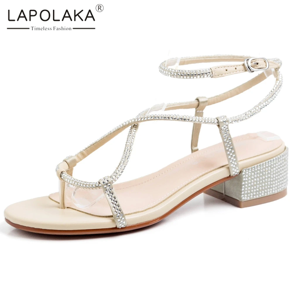 

Lapolaka 2020 New Design Cotton Fabric Concise Women Sandals Strange Style Heels Crystal Pumps Summer Casual Women Sandals