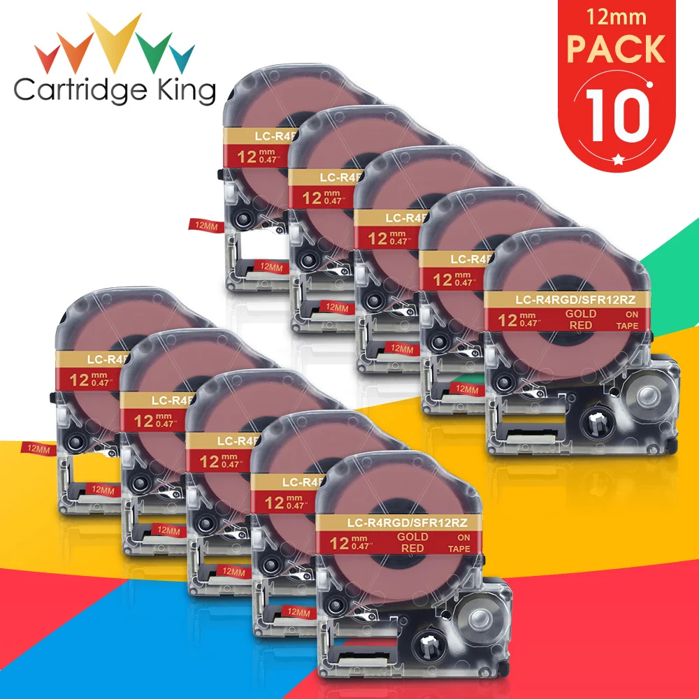 

10PK SFR12RZ LK-4RKK Gold on Red 12mm Satin Ribbon Tape for Epson Label Tape Gift Wrapping Ribbon Tape for LabelWorks LW-400