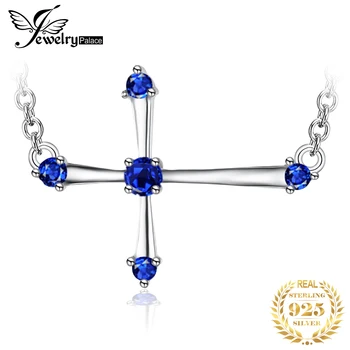 

JewelryPalace 0.25ct Created Sapphire Cute Cross Necklace 925 Sterling Silver Jewelry for Women Fine Jewelry For Women 2018 New