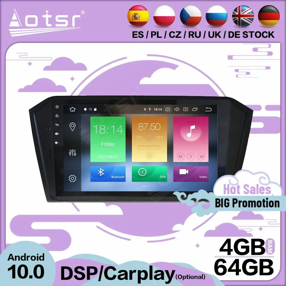 

Мультимедийный плеер Carplay, 4 + 64 ГБ, Android 10,0, для VW PASSAT 2016, большой экран, GPS, BT, аудио, радио, 2 Din, приемник, головное устройство
