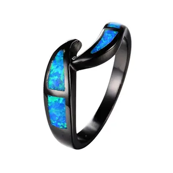 

2020 new popular black opal two knife-shaped zircon ring