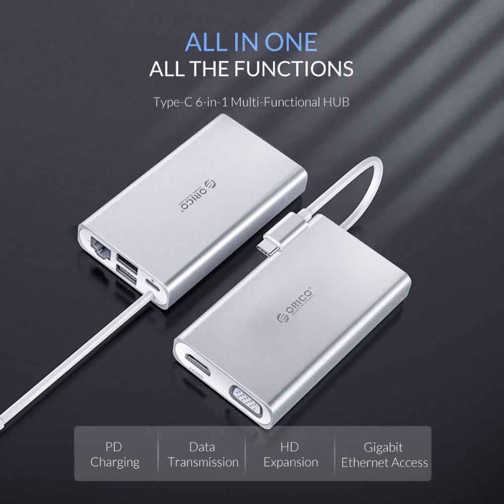 ORICO USB C концентратор Тип C Настольный Ноутбук док-станция для MACbook Apple USB-C к HDMI 4 к VGA порт концентратор RJ45 сетевой конвертер