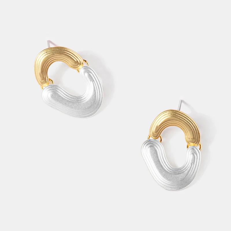 SRCOI цвета: золотистый, серебристый Цвет сращивания Овальный металлический Стад Серьги с простым дизайном геометрический запонка из сплава серьги для Для женщин девочек вечерние ювелирные изделия