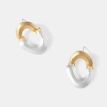 SRCOI цвета: золотистый, серебристый Цвет сращивания Овальный металлический Стад Серьги с простым дизайном геометрический запонка из сплава серьги для Для женщин девочек вечерние ювелирные изделия