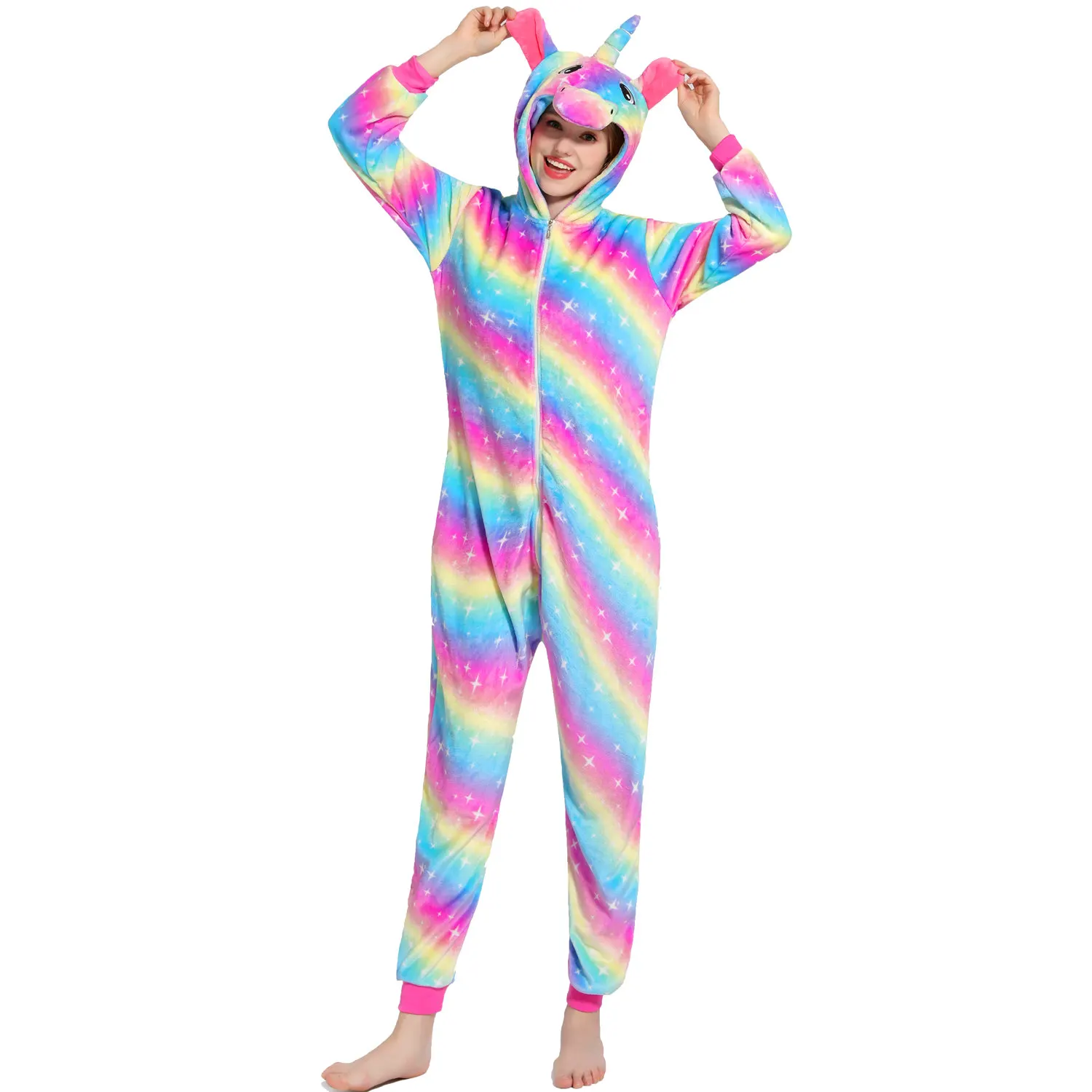 Women Unicorn Pajamas Sets Kigurumi Flannel Animal Pajamas Kids Women Winter Nightie Hooded Pyjamas Sleepwear Cartoon Homewear