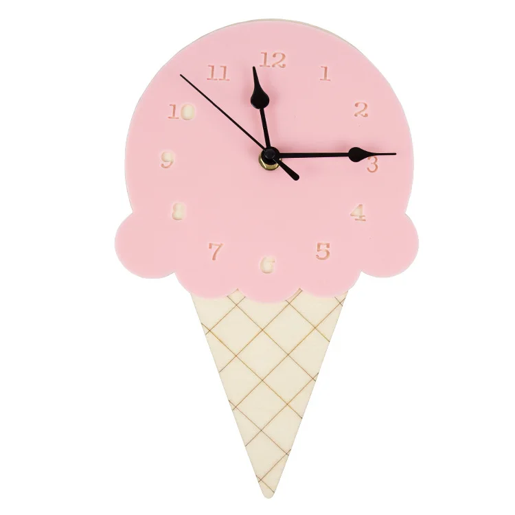 Мультфильм мороженое часы домашний декор Детская комната настенные украшения настенные часы Рождество лучший орнамент подарки на день рождения - Цвет: Pink Ice Cream