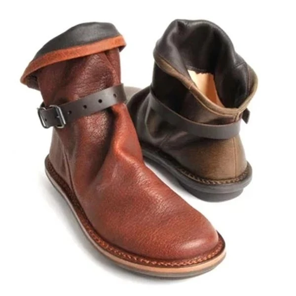 

MoneRffi Boots Winter Female Ankle Boots Retro Buckle Leather Shoes Woman PU Leather Botas Mujer Women Solid Color Casual Boots