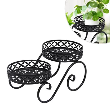 

Iron Flower Stand High and Low Level Green Radish Meat Pot Rack Living Room Balcony Floor Plant Stand (Black)