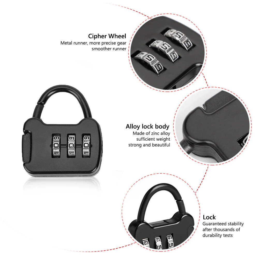 3 Digits Code Combination Password Lock Portable Travel Mini Zinc Backpack  Lock Small Plastic Material Light Dial Combination Padlock Travel Security  Lock Luggage Lock For Luggage Backpacks Gym Lockers