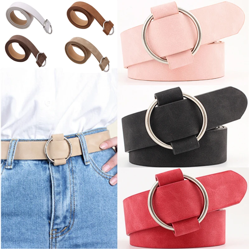 

Female Casual Round Buckle Wide Belts For Women Dress Jeans Belt Woman Ladies Faux Leather Straps