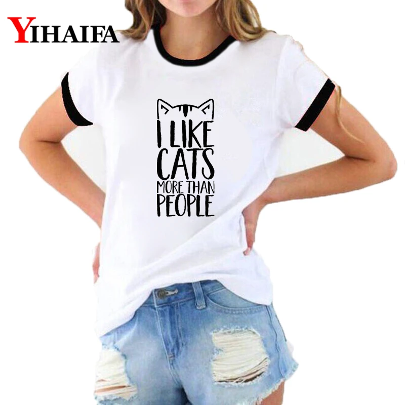 

Fashion T Shirts Women Graphic Tees I Like Cat Letters 3D Print Harajuku Short Sleeve Casual Ropa Mujer Tops Woman Clothes