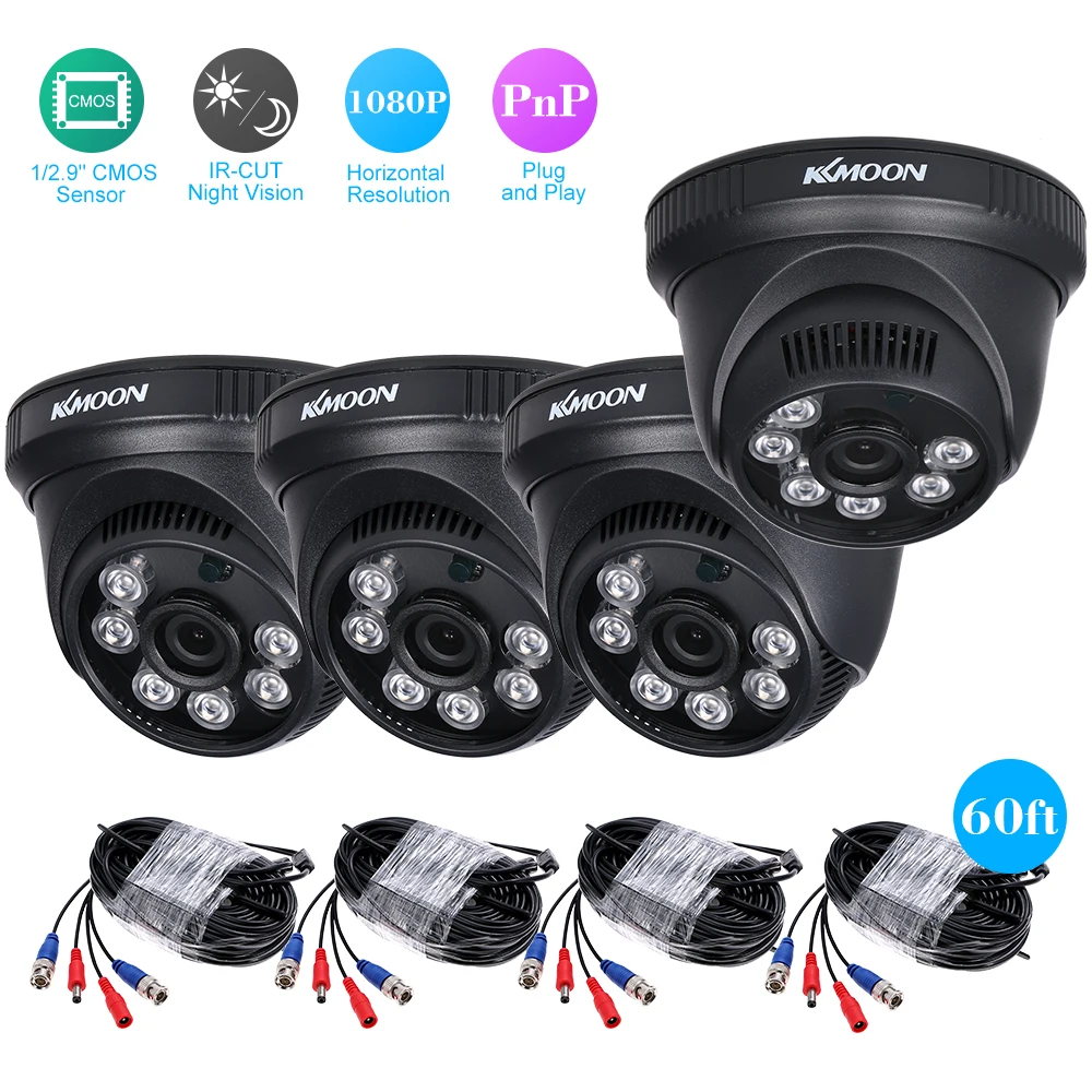 KKmoon 4*1080PAHD купольная ИК камера видеонаблюдения 4* 60ft кабель наблюдения поддержка IR-CUT ночного видения Инфракрасные лампы 1/2. 9 CMOS