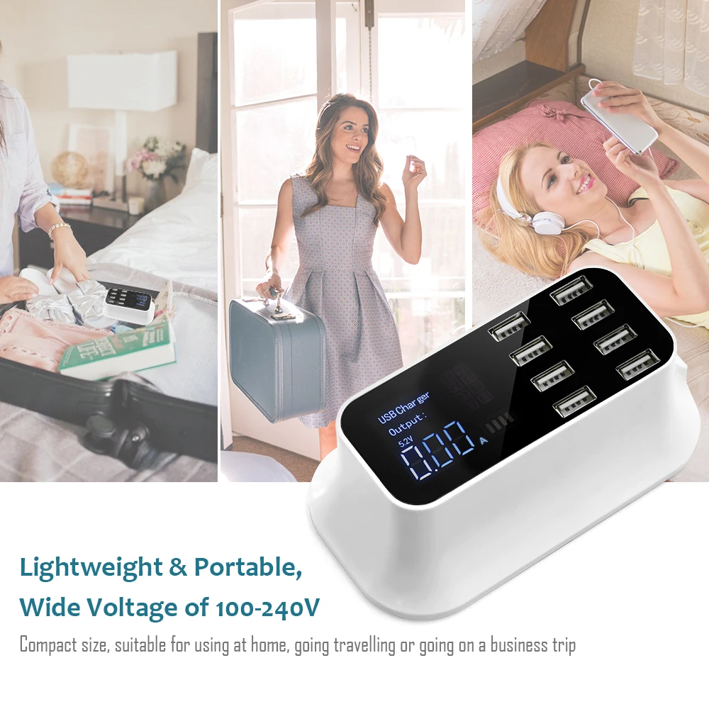 

New 8 Ports Digital LCD Display USB Charger For Android iPhone Adapter Tablet Mobile Phone 2.4A Fast Charger For huawei samsung