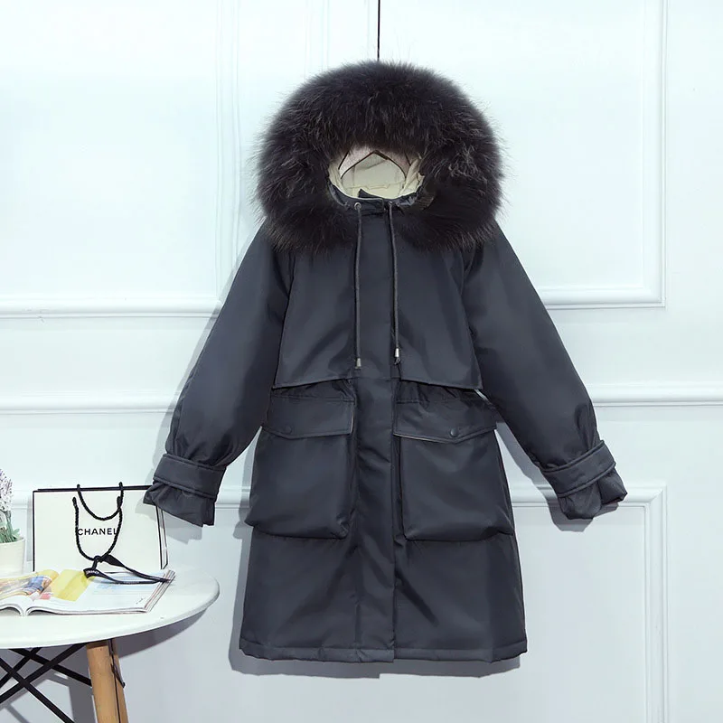 gray-gray raccon GBYXTY парка с перьями Mujer Зимняя Толстая длинная пуховая куртка для женщин с натуральным лисьим мехом капюшон белый утиный пуховик Куртка-пуховик ZA1720 - Цвет: gray-gray raccon