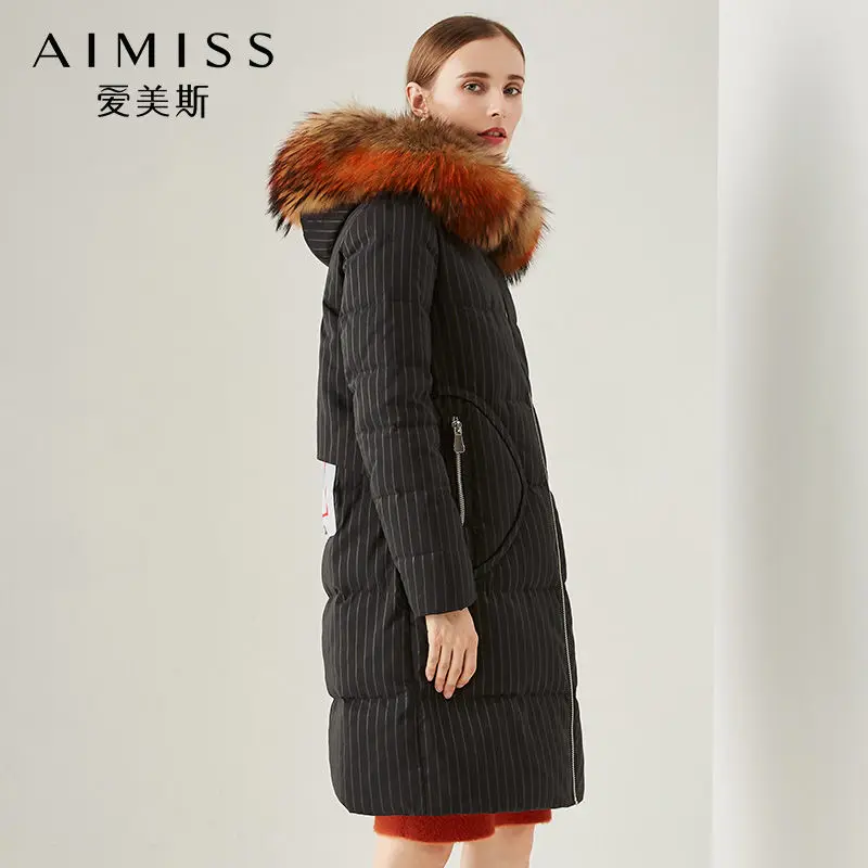 AIMISS/ пуховик очень плотная теплая черная длинная Кофта свободного кроя с натуральным пером