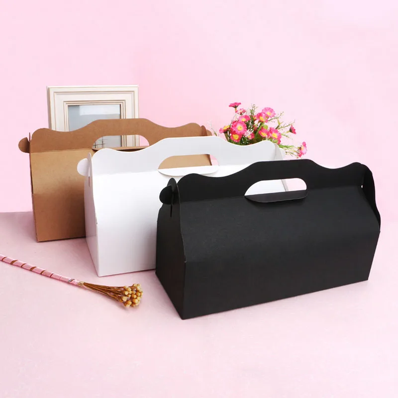 

10pcs/lot Large Size Cake Box With Handle Unicorn Roll Cake Kraft Paper Gift Box Packaging Party Favors Wedding Cake Boxes