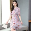 2022 Elegant Fashion Pink Floral Chiffon Sexy Mini Dress Summer 3XL Plus Size Vintage Runway Dress Women Bodycon Party Vestidos ► Photo 2/6