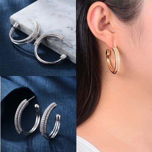 Модные корейские шикарные серьги-кольца, круглые большие кольца, блестящие массивные серьги с кисточками из Кубического циркония Kpop, аксессуары для женщин - Окраска металла: silver zircon earing