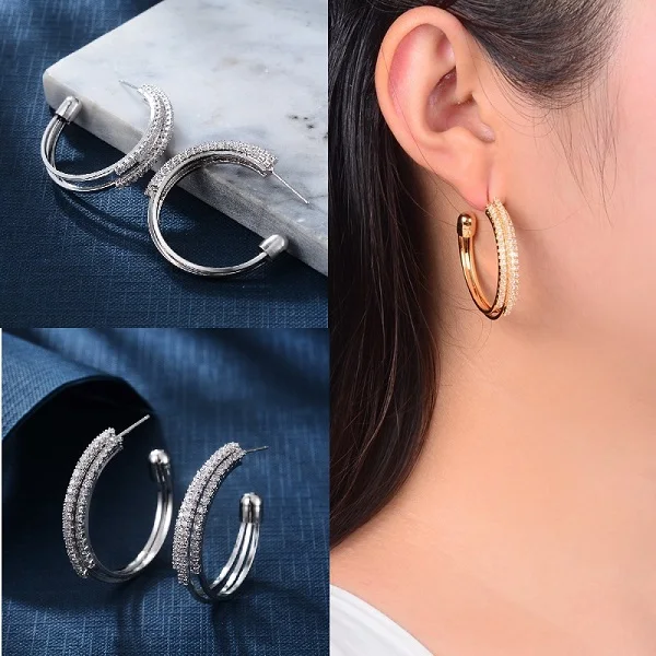 silver zircon earing Модные корейские шикарные серьги-кольца, круглые большие кольца, блестящие массивные серьги с кисточками из Кубического циркония Kpop, аксессуары для женщин - Окраска металла: silver zircon earing