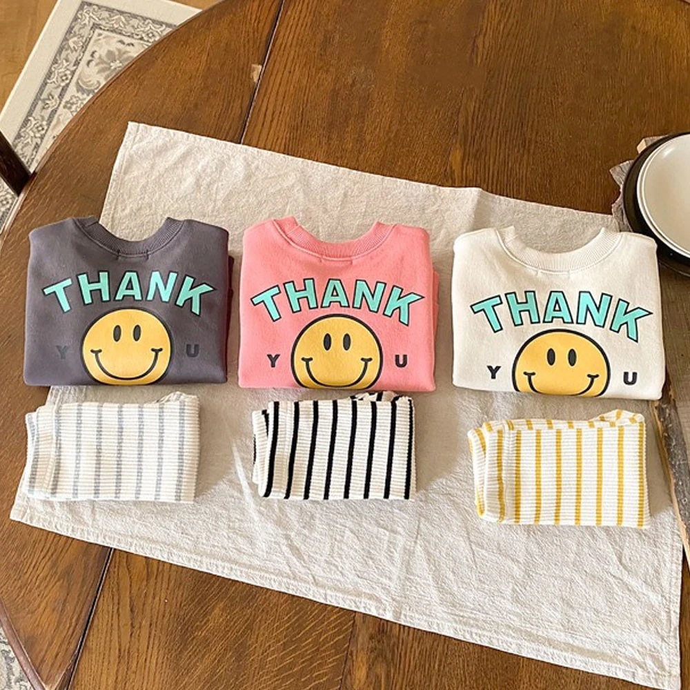 Newborn Baby Girl Clothes Sets Cute Smiley Print Sweatshirt + Striped Leggings Pants Suit Infant Boys Outfit (Sold Separately) baby clothes set gift
