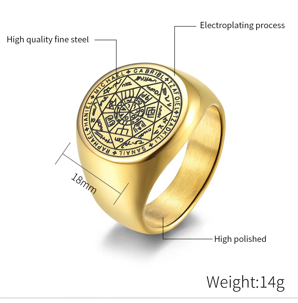Stainless Steel Ring The Key of Solomon Seal the Seven Archangels Ring Amulet Male Jewelry