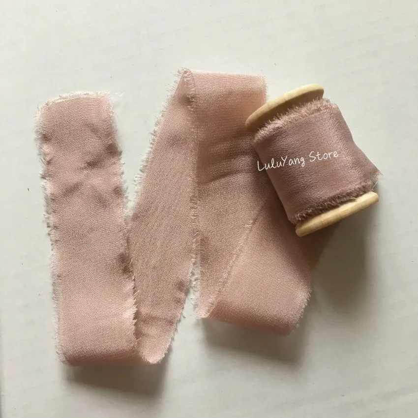 104 nude pink 25 50 мм чистый шелк потрепанная лента для свадебных букетов приглашение шифон тафта фон Декор плоские прозрачные ленточки ручной работы - Цвет: 104 nude pink