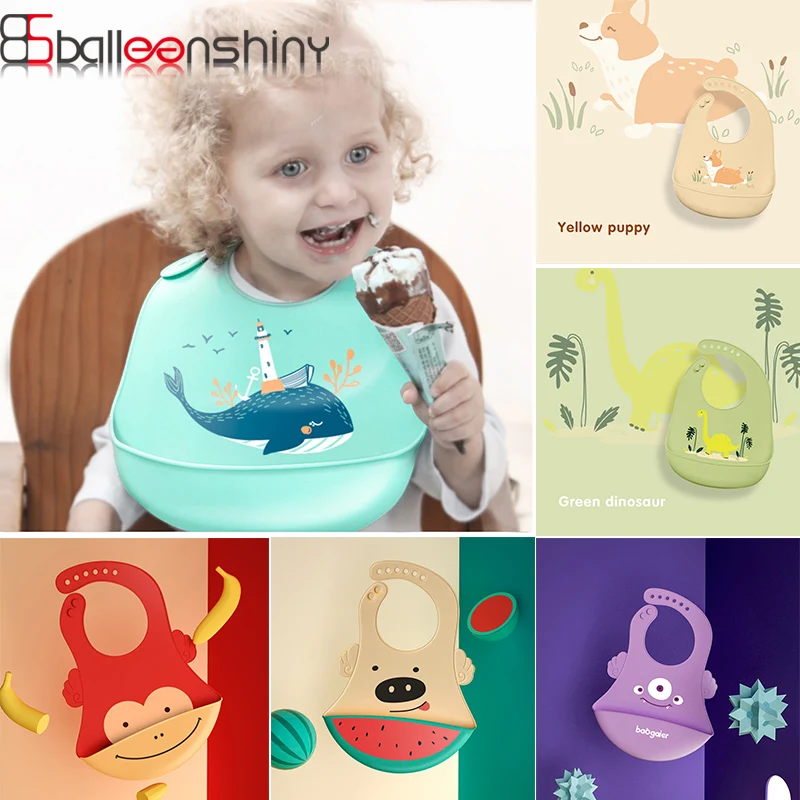 BalleenShiny Мультяшные детские нагрудники водонепроницаемые Мягкие Силиконовые Слюнявчики для кормления милые животные слон щенок Регулируемая бандана