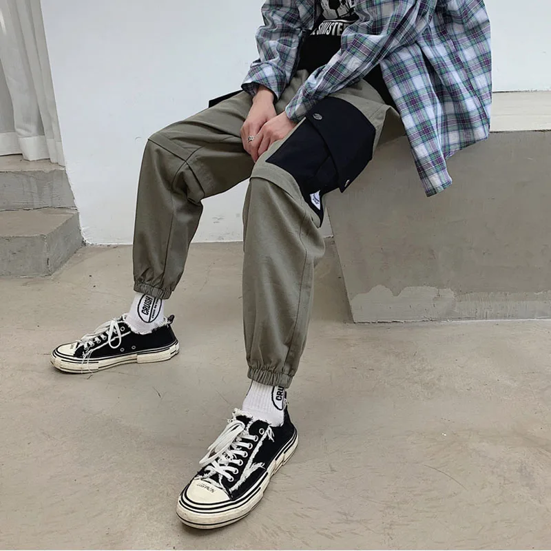 Мужские повседневные брюки большого размера M-5XL мужские брюки карго с карманами Эластичный шнурок на талии пэчворк хип хоп уличные брюки