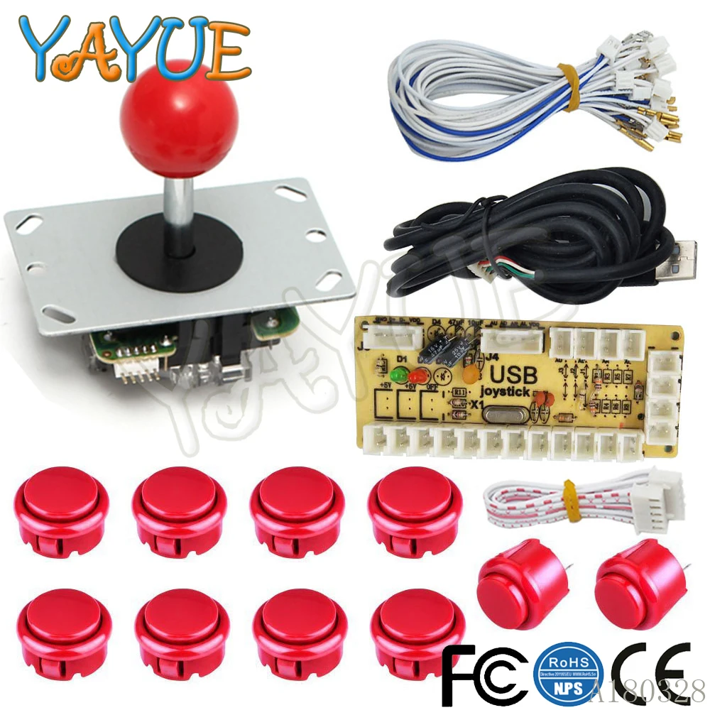 DIY arcade joystick handle ชุด 5 ขา 24 มม./30 มม.ปุ่มอะไหล่สาย USB PC