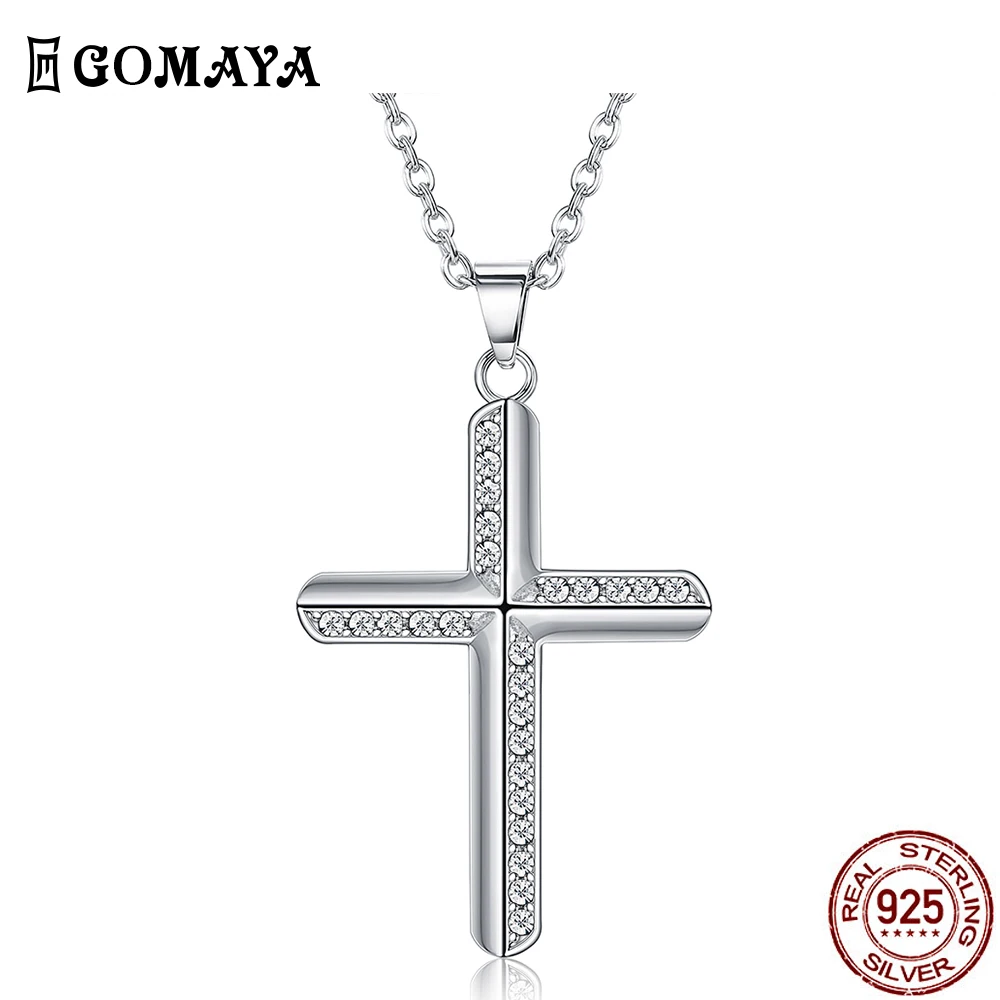 

GOMAYA 925 Sterling Silver Pendant Necklace Fashion Set Diamond Boutique Jewelry Simple Crucifix Necklace Fine Gift Trend 2020