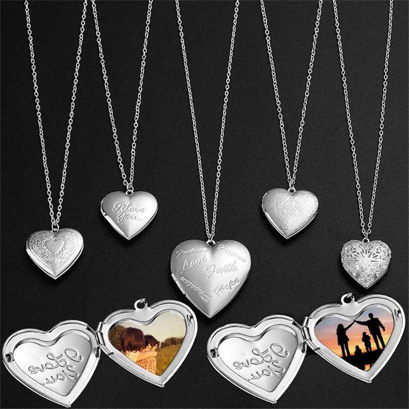 Photo Frames Opened Locket Heart Pendant Necklace Jewelry Women Valentine's Gift Photo Frames Opened Locket Heart Pendant Necklace Jewelry Women Valentine's Gift