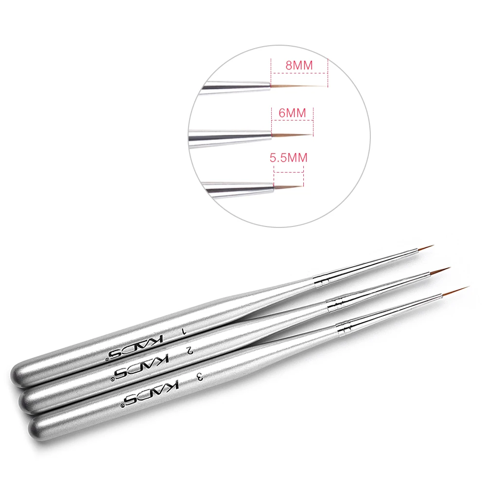 KADS 3pcs/set Professional Nail Liner Brush Silver Drawing Painting Acrylic Nail Art Brush Set for Nal Brushes
