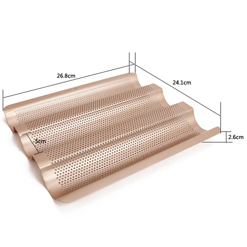 3-слотовый с антипригарным покрытием золотой выпечка, багет лоток для выпечки прессформы французского хлеба выпечки