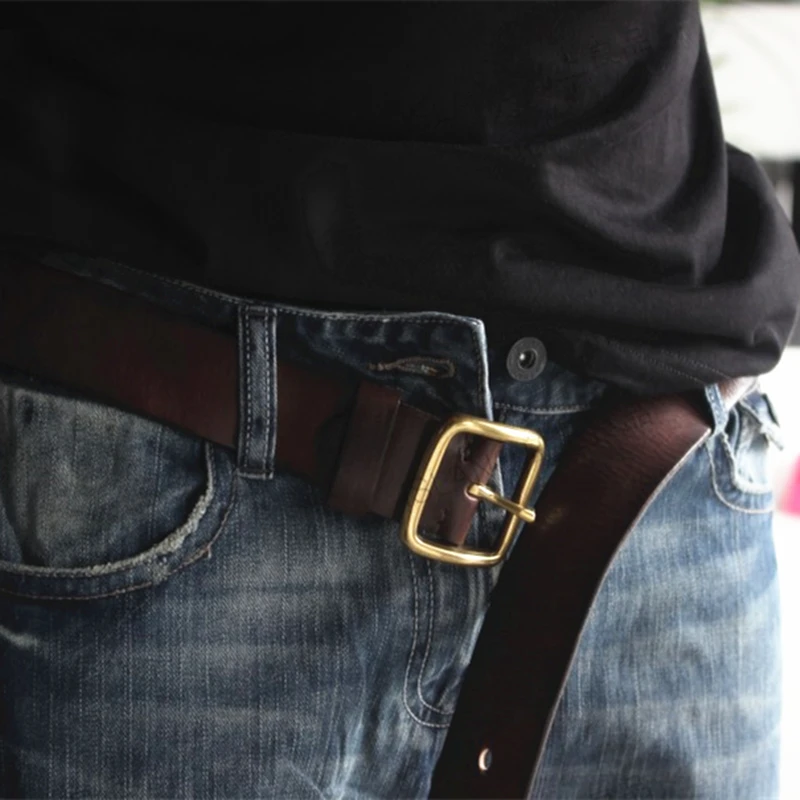 New Men's Retro Leather Belt Men's Luxury Belt Men's Belt Men's Fashion Classic Copper Pin Buckle Man's Jeans Belt High Quality
