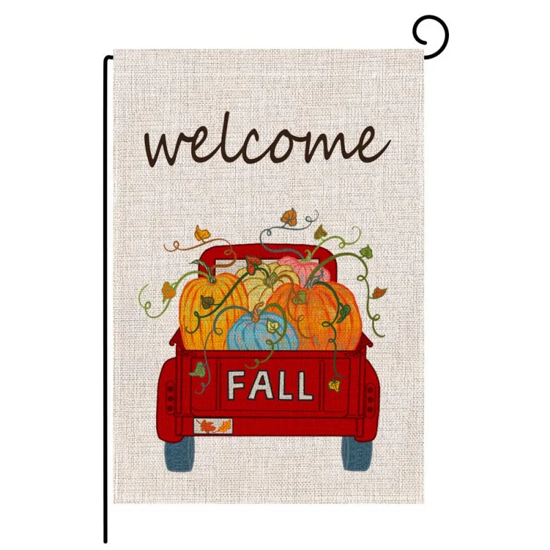 Welcome Fall Pumpkin Maple Leaves Garden Flag Double Sided Decorative Hanging Linen Banner For Outdoor Yard Lawn Patio Porch Far