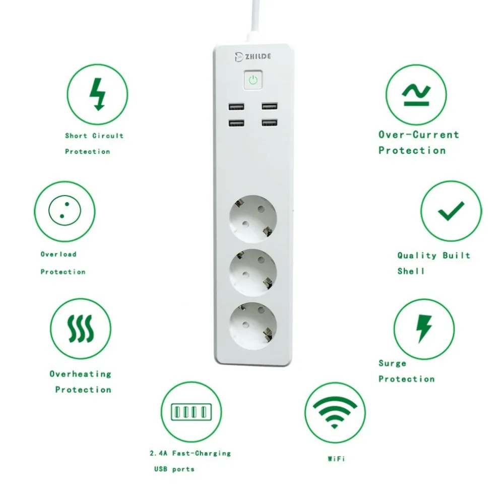 Wifi Smart power Strip 4 EU розетки вилка с 4 usb зарядным портом приложение для синхронизации Голосовое управление домашний помощник