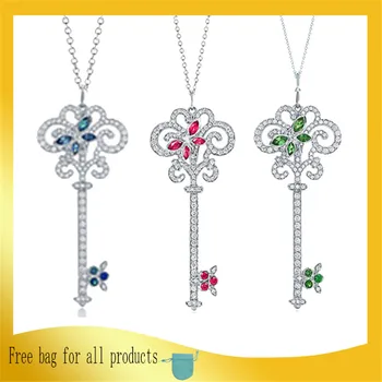 

Trendy Birthday Valentine GIFT S925 Sterling Silver 1:1 Hot Fashion Brand Jewelry Zircon Key Pendant Necklaces for Women