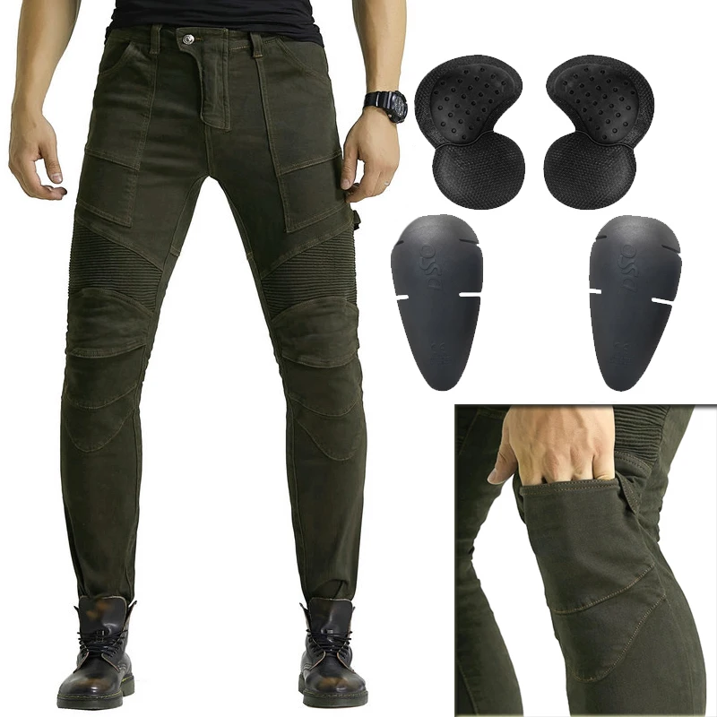 

Korea sale motorcycle leisure Dark green soldier cross-country outdoor riding jeans with protective equipment knee pads WF-14