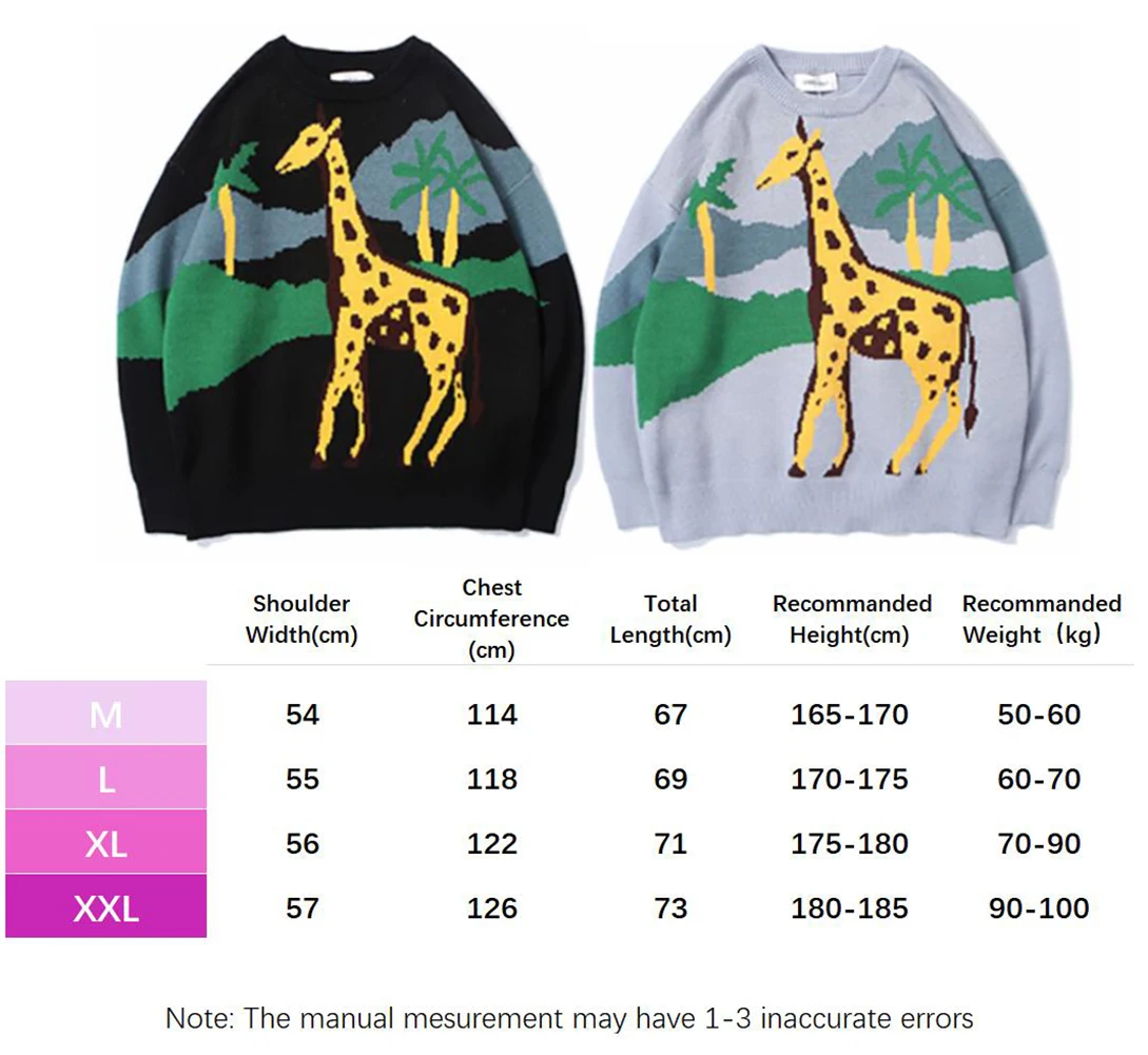 Unisex Sweater Jumpers Fine Knitted Pullover Giraffe Tops Soft Hip Hop Trend Casual Outdoor Autumn Winter for Men Women Youths