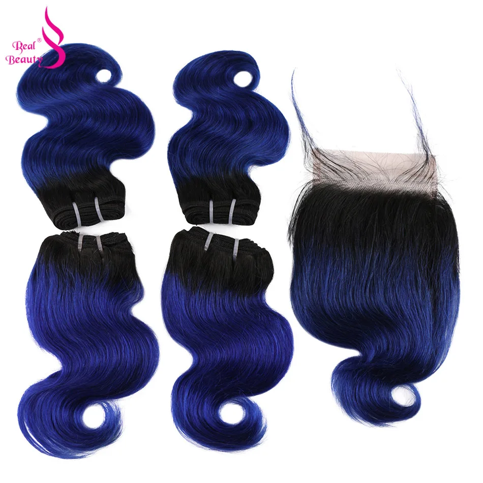 Human Hair Bundles 4 Bundles With Closure Brazilian Body Wave Colorful Two Tone Ombre Blond Red Blue human hair extensions human hair weave
