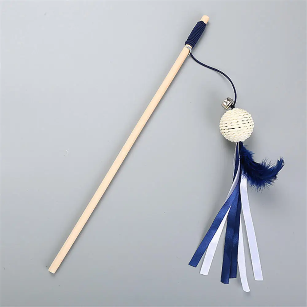 New 40cm Pet Cat Teaser Toys Feather Linen Wand Cat Catcher Teaser Stick Cat Interactive Wood Rod Mouse Toy With Mini Bell New