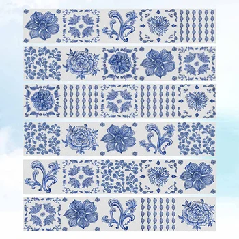 

6pcs Blue and White Porcelain Style Stairs Sticker Self-adhesive Waterproof Staircase Wallpaper for Home Corridor Decor DIY Stai