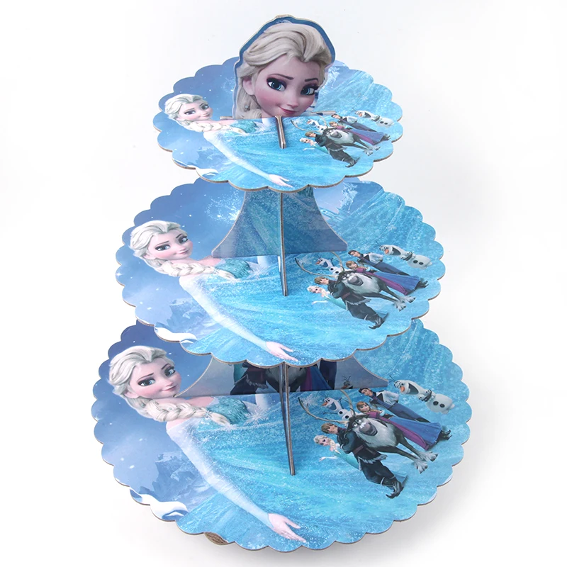 1set Cake Stand Frozen2 Снежная королева Эльза Анна детские вечерние принадлежности чашки тарелки салфетки флаг подарок на день рождения украшения для детей - Цвет: 1set Cake Stand
