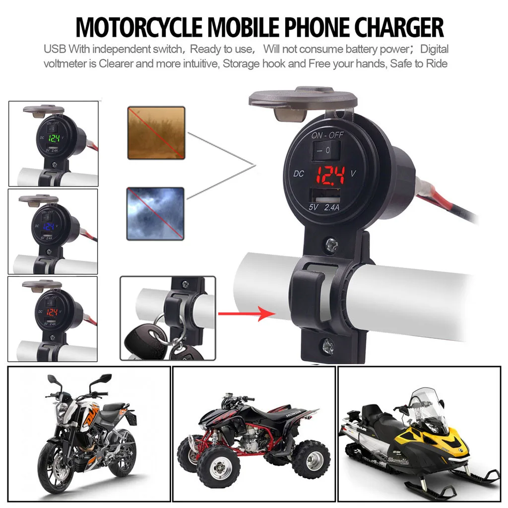 

Motorcycle ATV UTV USB Charger Cigarette Lighter Butt Dual USB Led Display dustproof Multi-function Charger Voltmeter 12V 3.0 A