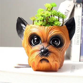 

Succulent Flower Pot Animal Head Vase Living Room Office Desktop Potting Home Decor Simulation Dog Resin Figurines A1729