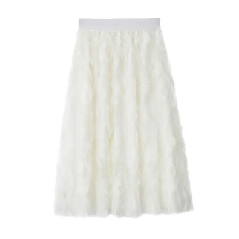 Новинка, Женская эластичная юбка-пачка из тюля с высокой талией, юбка-пачка с перьями и кисточками для девочек, милые юбки средней длины kawaii, элегантные женские юбки