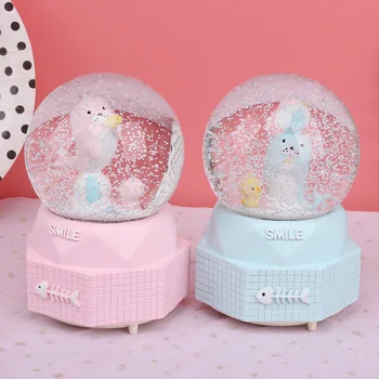 

Creative Cartoon Seal Snow Globe Crystal Ball Rotating Music Box Christmas Decoration For Home Home Decoration Accssories