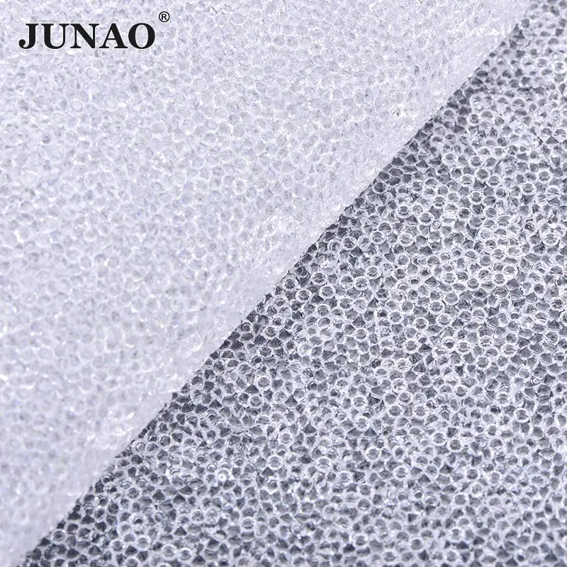 JUNAO, прозрачные и золотые стразы для горячей фиксации, отделка, ткань, лист, Алмазная сетка, железо на смолы, аппликация для рукоделия - Color: Transparent Clear
