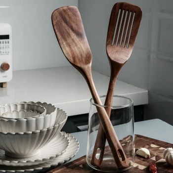 

Acacia wood Turner longer handle high temperature resistant food blade leakage shovel household kitchen titanium stir-fry a shov