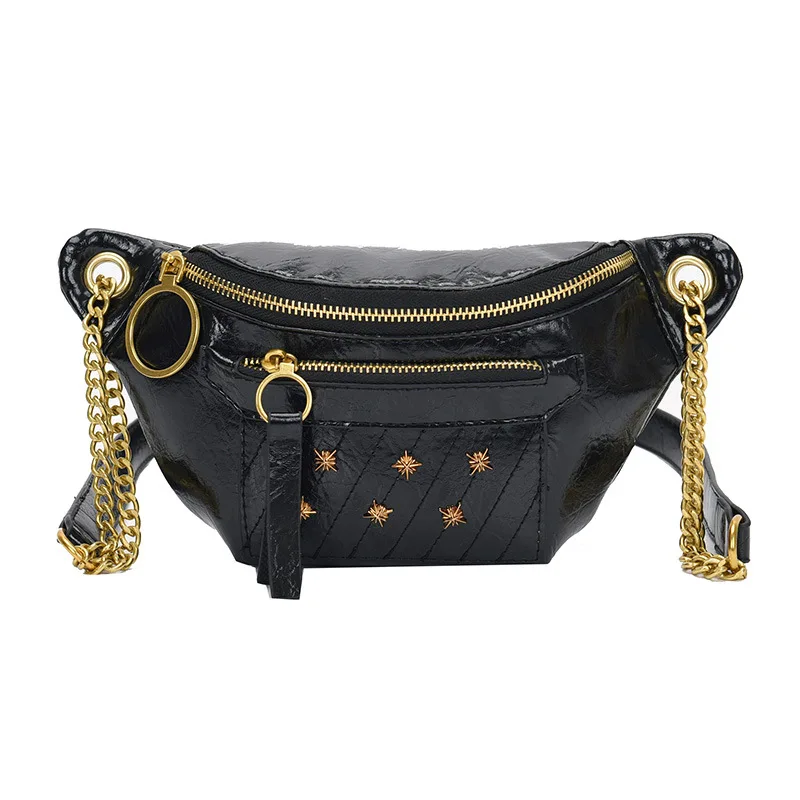 Ретро кожаная сумка через плечо для женщин дамская сумка через плечо одноцветные сумки кошельки на цепочке нагрудные поясные сумки - Цвет: black